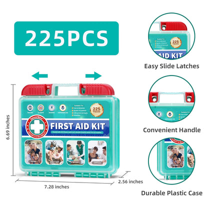SuccorWare 225 Pieces First Aid Kit, Includes Ice Pack, Adhesive Bandages,...