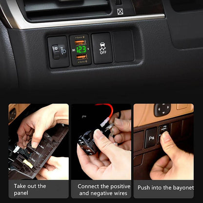 36W 2*USB Port QC3.0 Car Socket Fast Charger With Voltage Display For Toyota ee
