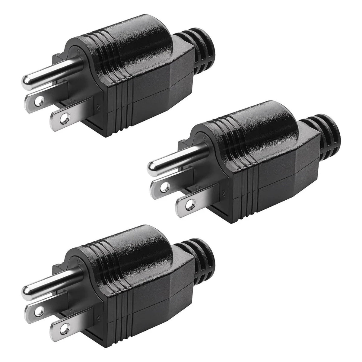 Male Electrical Plug Replacement Connector 3 Prong 125V 15A AC 3-Pack Cord