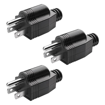 Male Electrical Plug Replacement Connector 3 Prong 125V 15A AC 3-Pack Cord