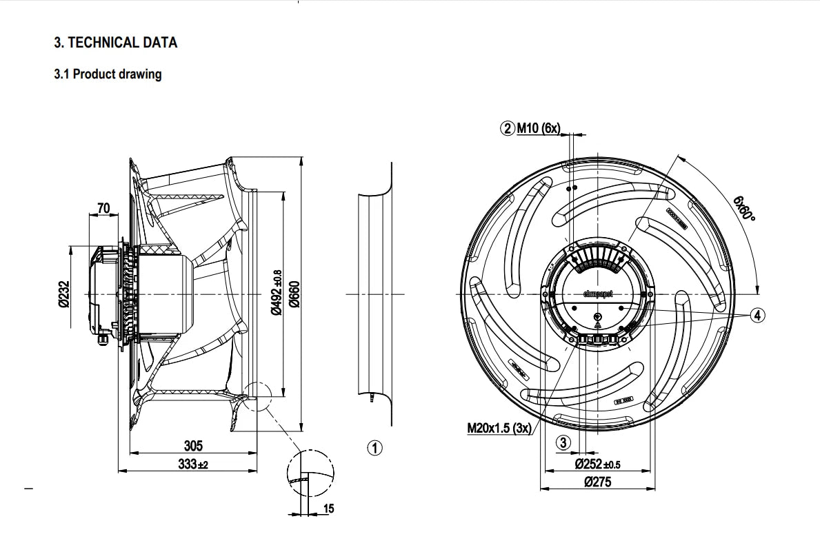 Ebmpapst R3G630-FB32-03 Centrifugal Fan AC 380~480V IP55 5.7A 3700W EC AHU Fan
