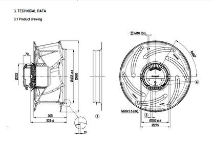 Ebmpapst R3G630-FB32-03 Centrifugal Fan AC 380~480V IP55 5.7A 3700W EC AHU Fan