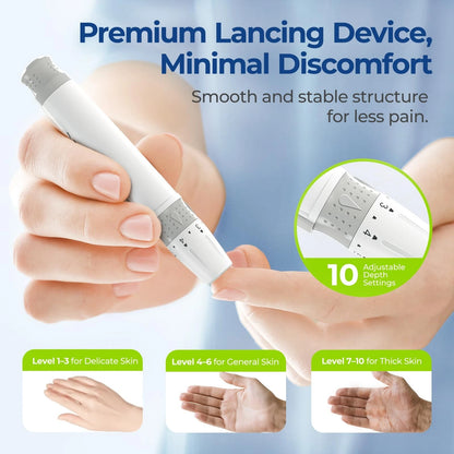 AUVON Lancing Device with Less Pain Design, Blood Sample Pen 101 Piece Set