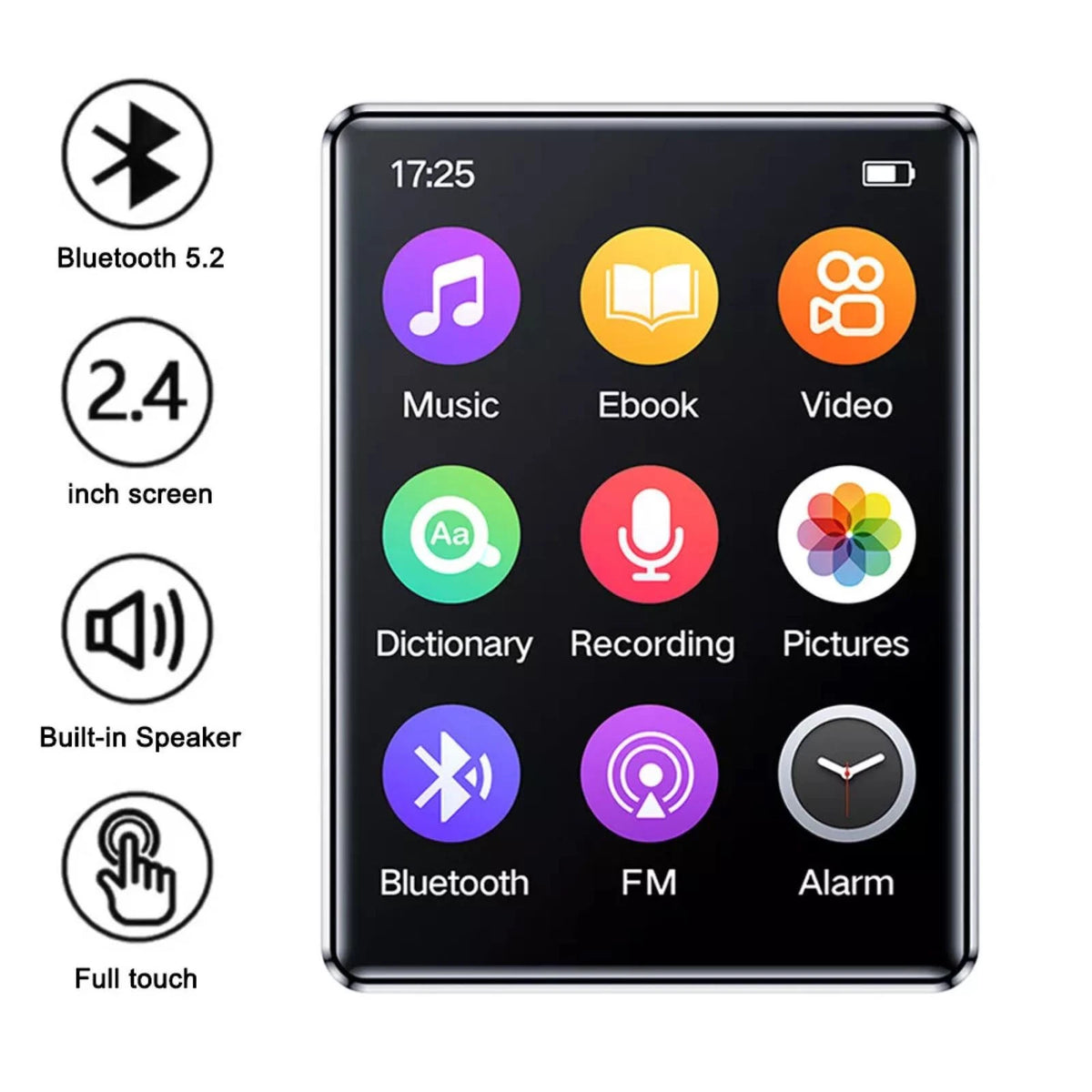 Versatile MP3 Player BT 5.0 2.4'' HD Screen HiFi Audio Voice Recorder FM Radio