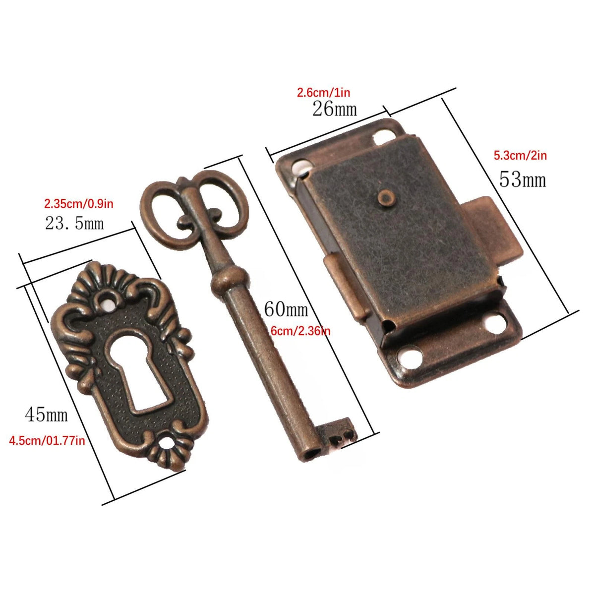 Vintage Iron Alloy Cabinet Door Lock Kit with Key Antique Drawer Wardrobe Lock e