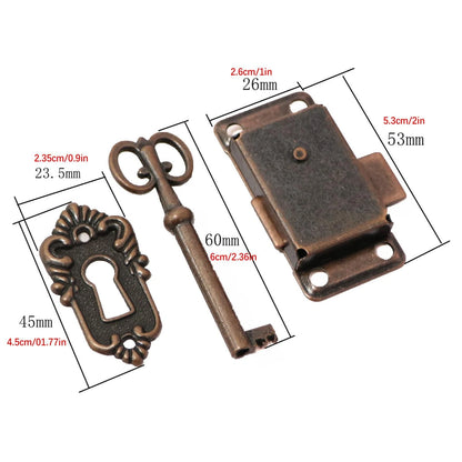 Vintage Iron Alloy Cabinet Door Lock Kit with Key Antique Drawer Wardrobe Lock e