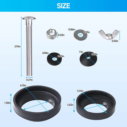 Toilet Tank to Bowl Bolt & Gasket Kit, 304 Stainless Steel Bolts, black