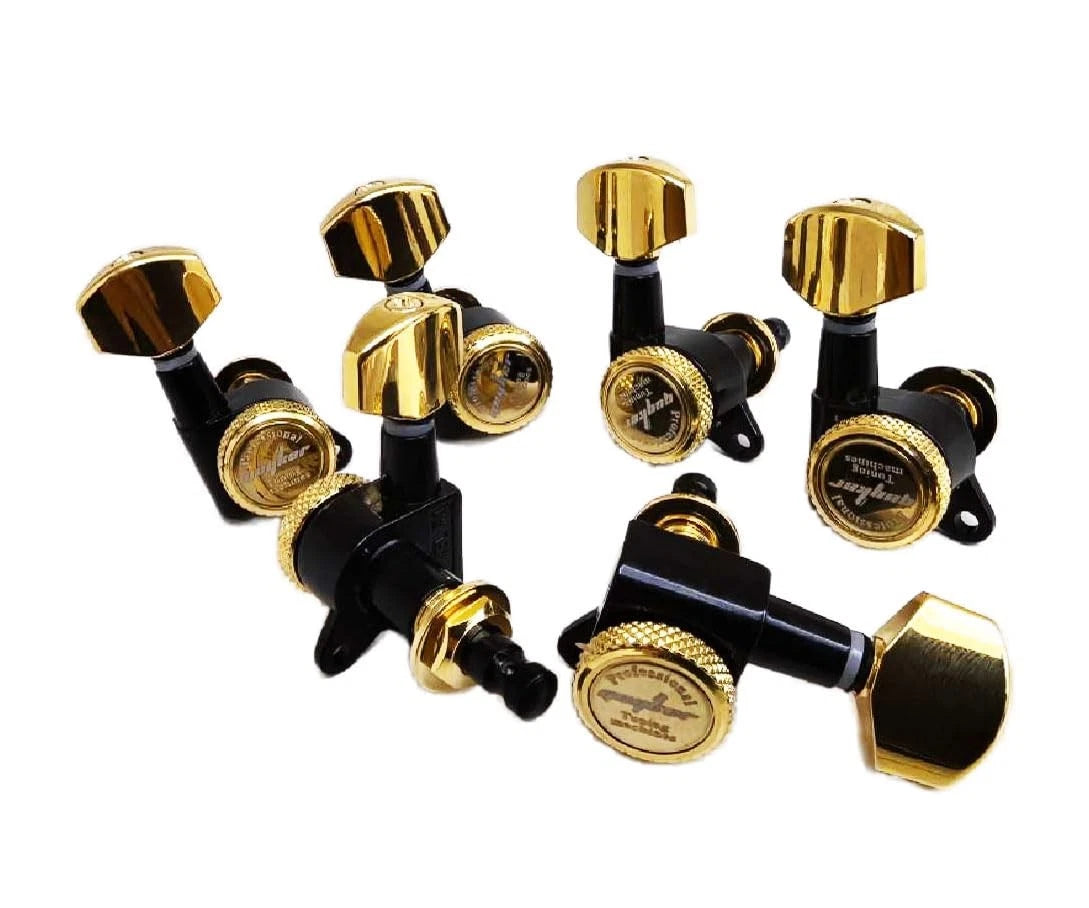 Guyker Guitar Locking Tuners (6 for Right) - 1:18 6 Right, Gold+Black