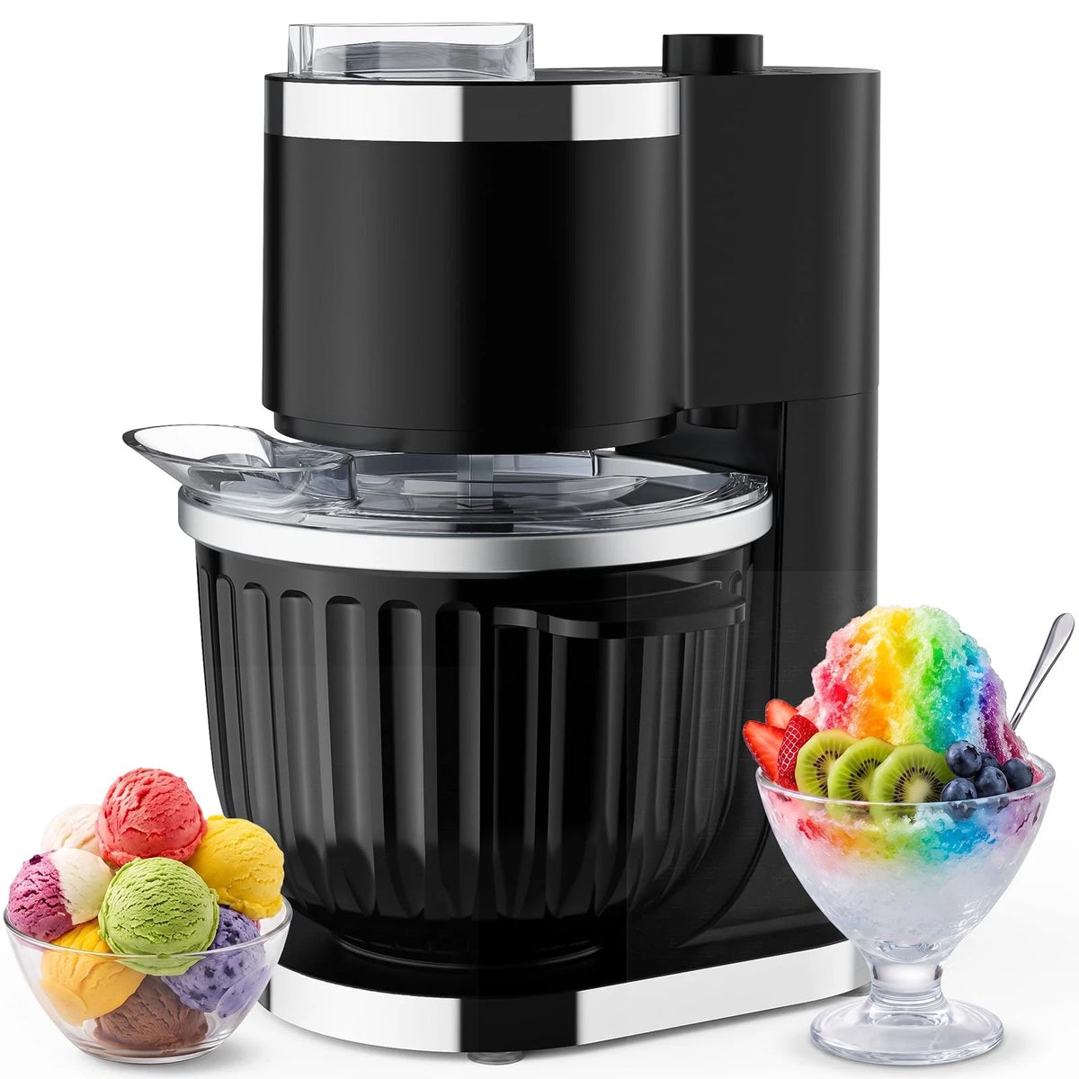 Ice Cream Maker & Shaved Machine, 2-in-1 Slushie Machine General, Black
