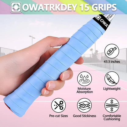 15 Pack Tennis Racket Grip Tape, Precut PU Anti-Slip Multi Color