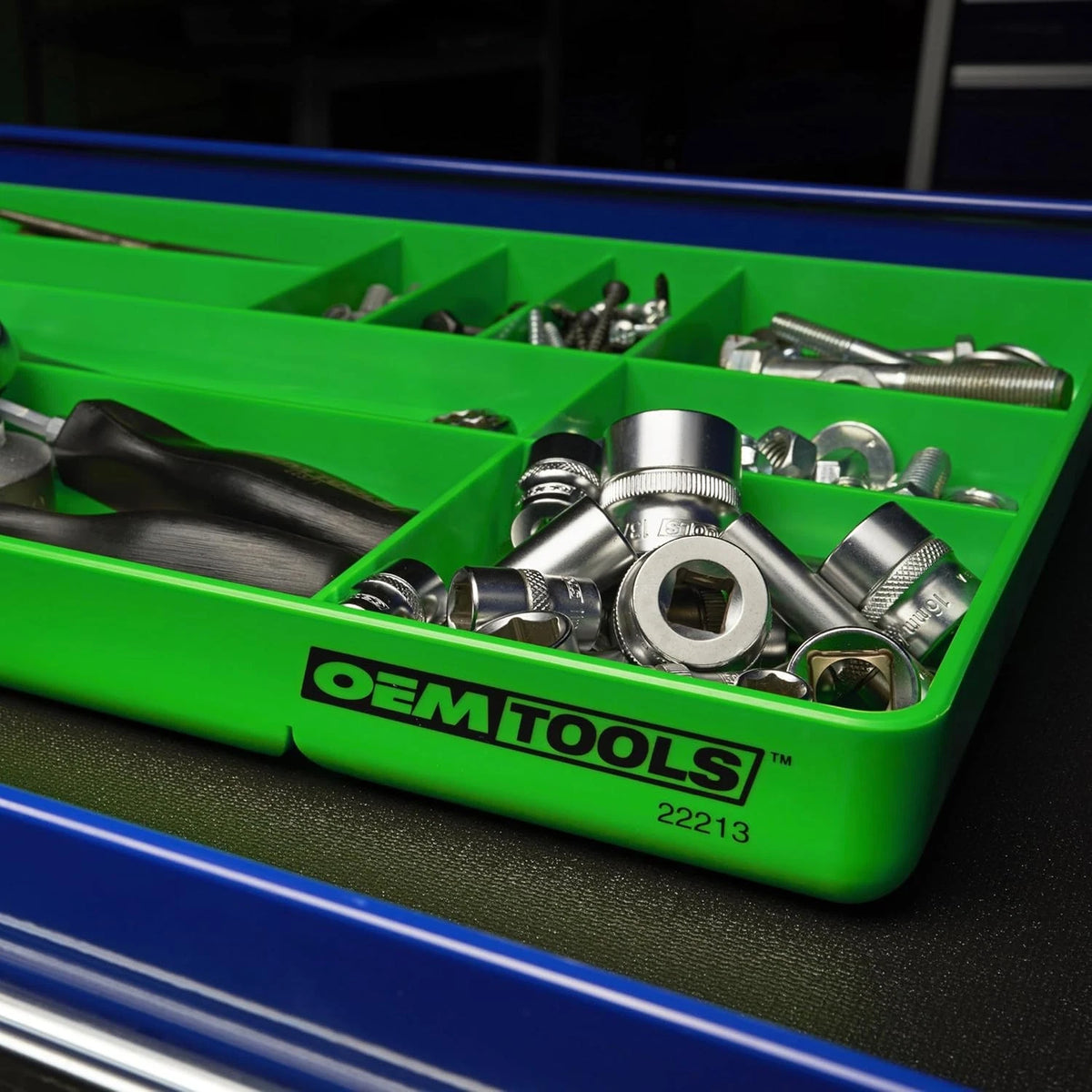 OEMTOOLS 22213 Tool Box Organizer Tray – 10-Compartment Green Tray,