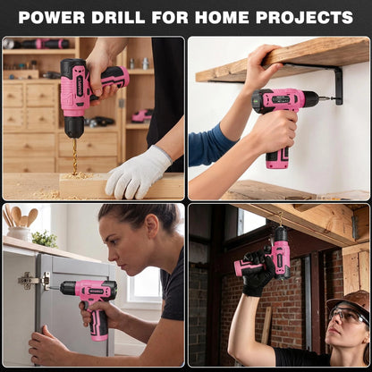 Tool Set, Kit for Home, 8V Cordless Drill 157PCS with Pink