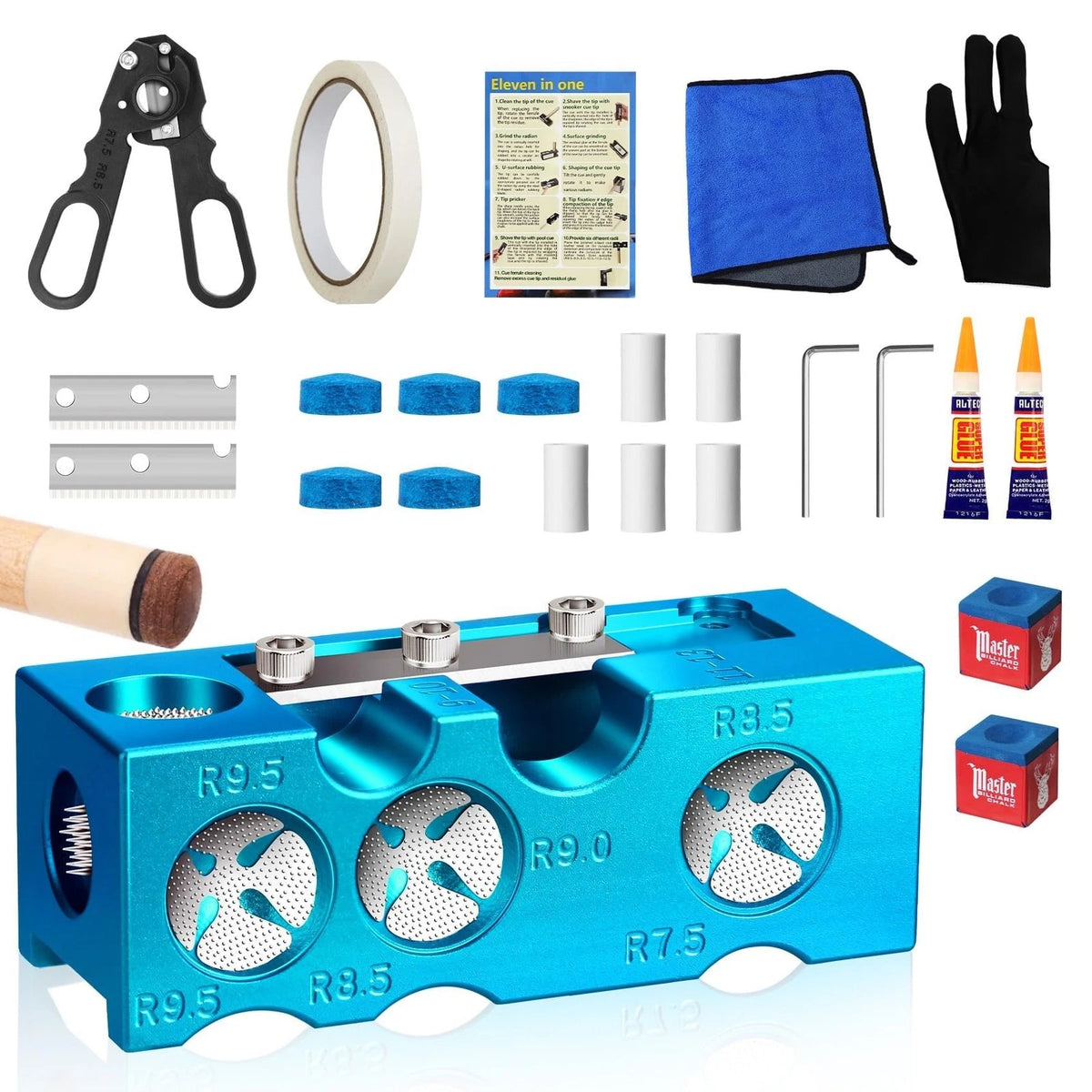 Northlet Pool Cue Tip Shaper, cue Tips Replacement kit, Billiards blue