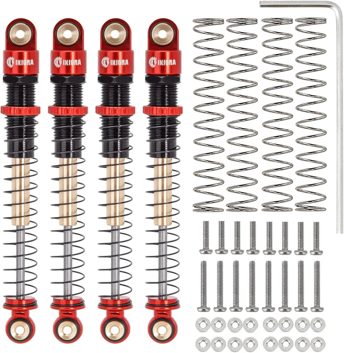 INJORA 51mm Shocks-Long Travel Threaded Double Barrel Damper for Axial Red