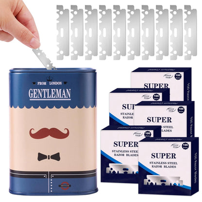 Razor Disposal Container + 500 Single Edge Blades, 4.2" x 3" x 3", Blue