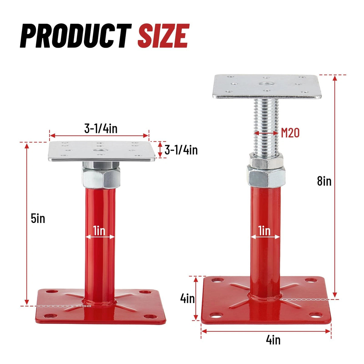 TRUCFUSION House Floor Jacks, 5-8" Height Range Adjustable Screw 2X, red