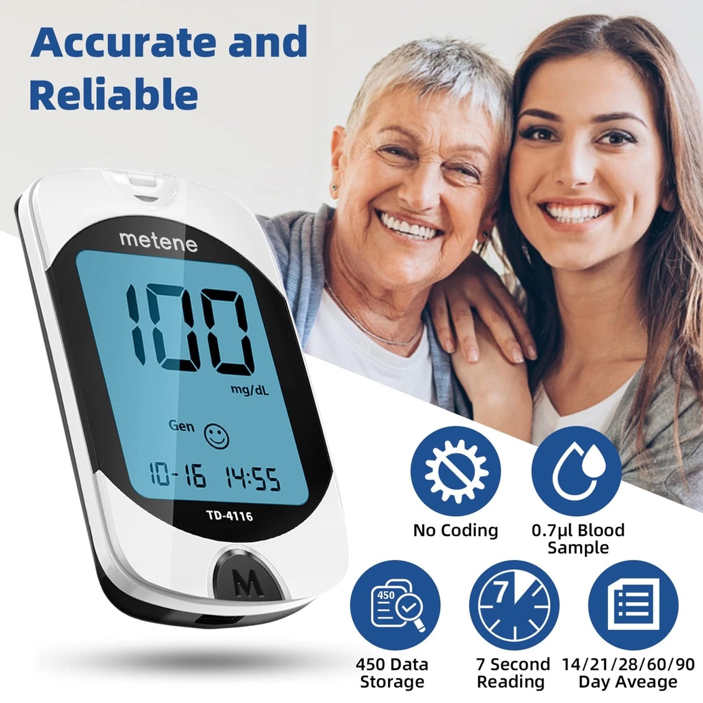 Metene TD-4116 Blood Glucose Monitor Kit, 100 Glucometer 207 Piece Set