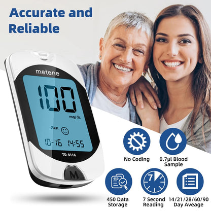 Metene TD-4116 Blood Glucose Monitor Kit, 100 Glucometer 207 Piece Set