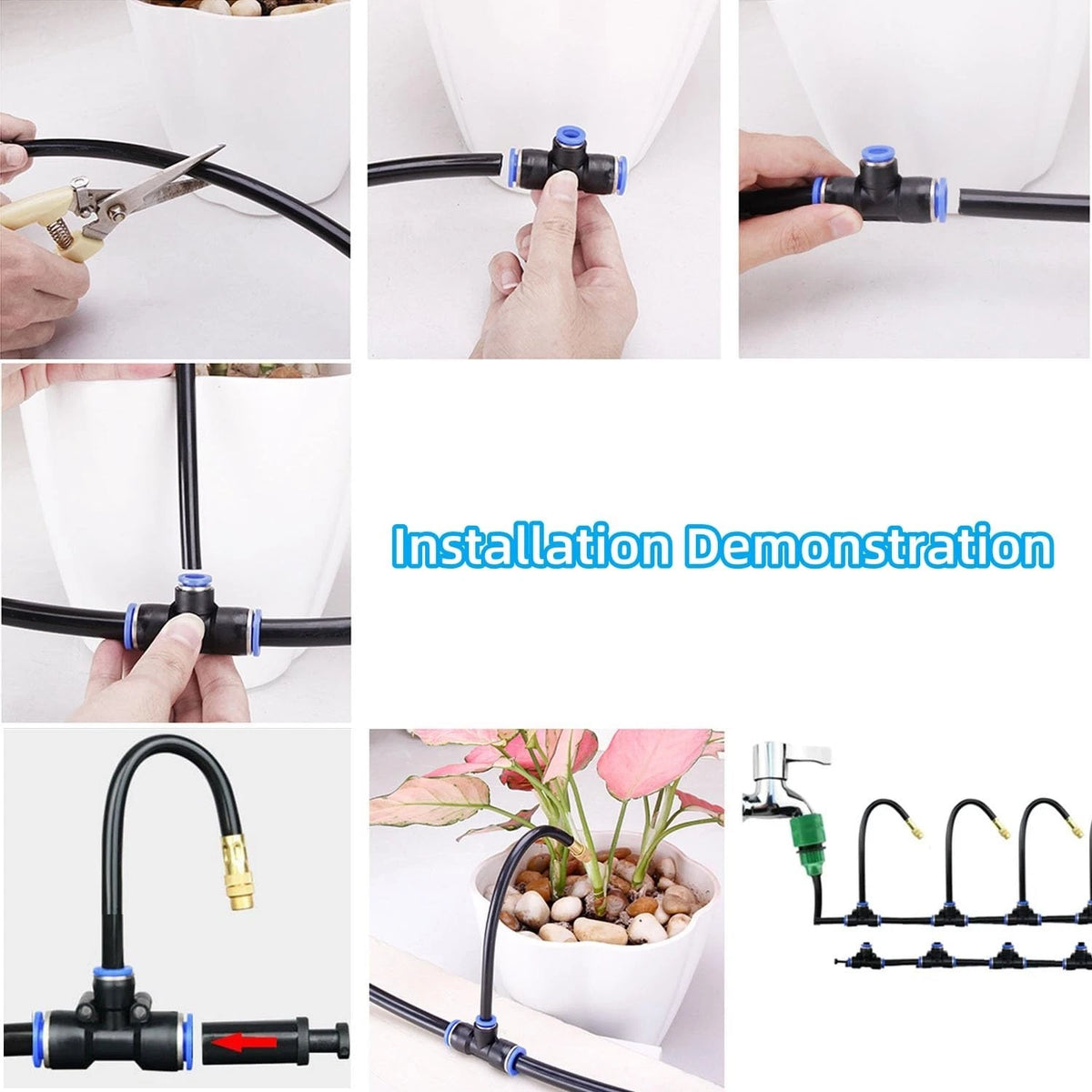 Garden Watering System, Greenhouse Mist Drip Irrigation 65FT, Black & Gold