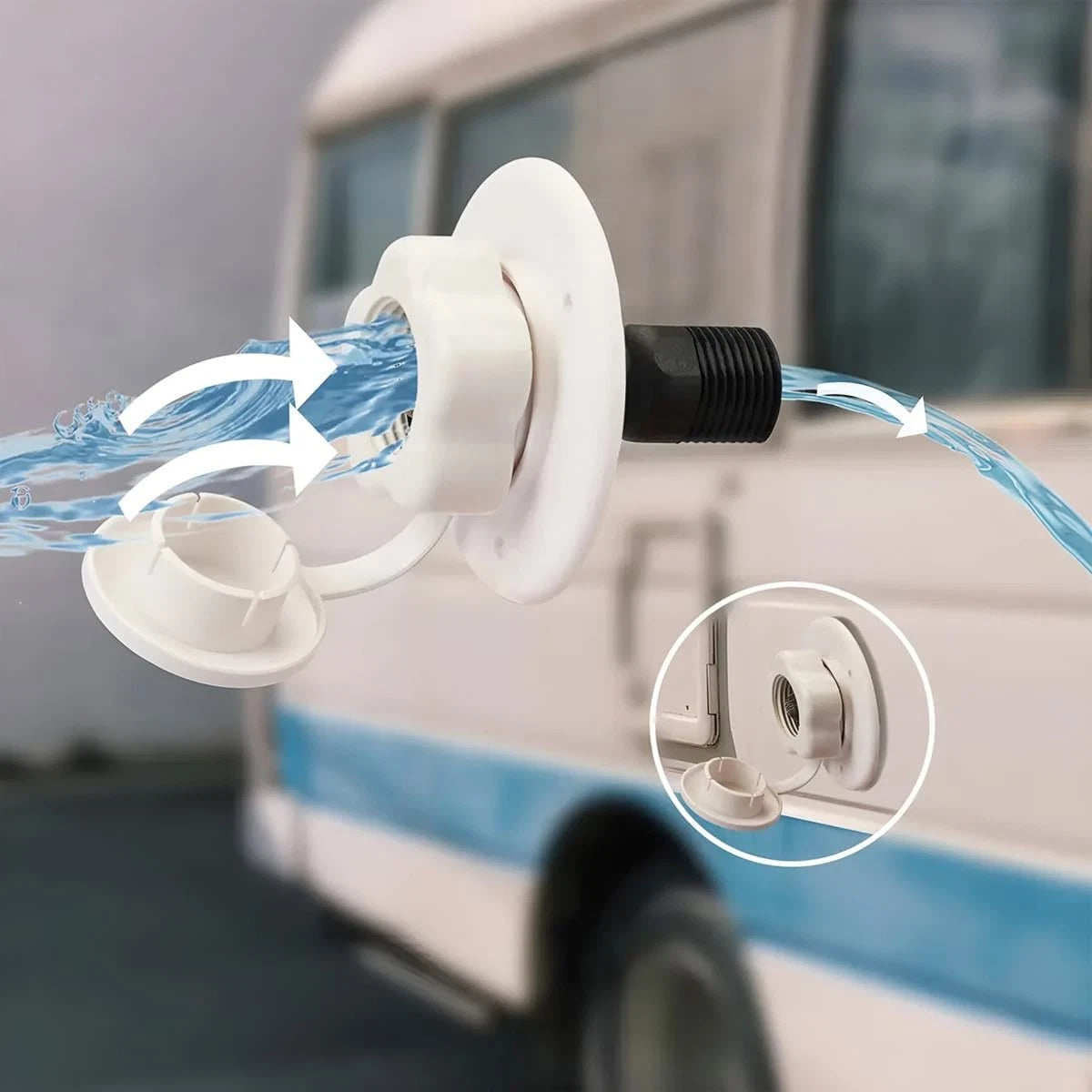 AICEL RV City Water Inlet, Inlet Connection with Check Valve, White