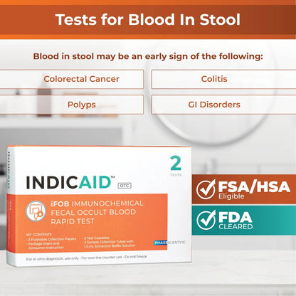 INDICAID Immunochemical Fecal Occult Blood 1 Count (Pack of 2), White, Orange
