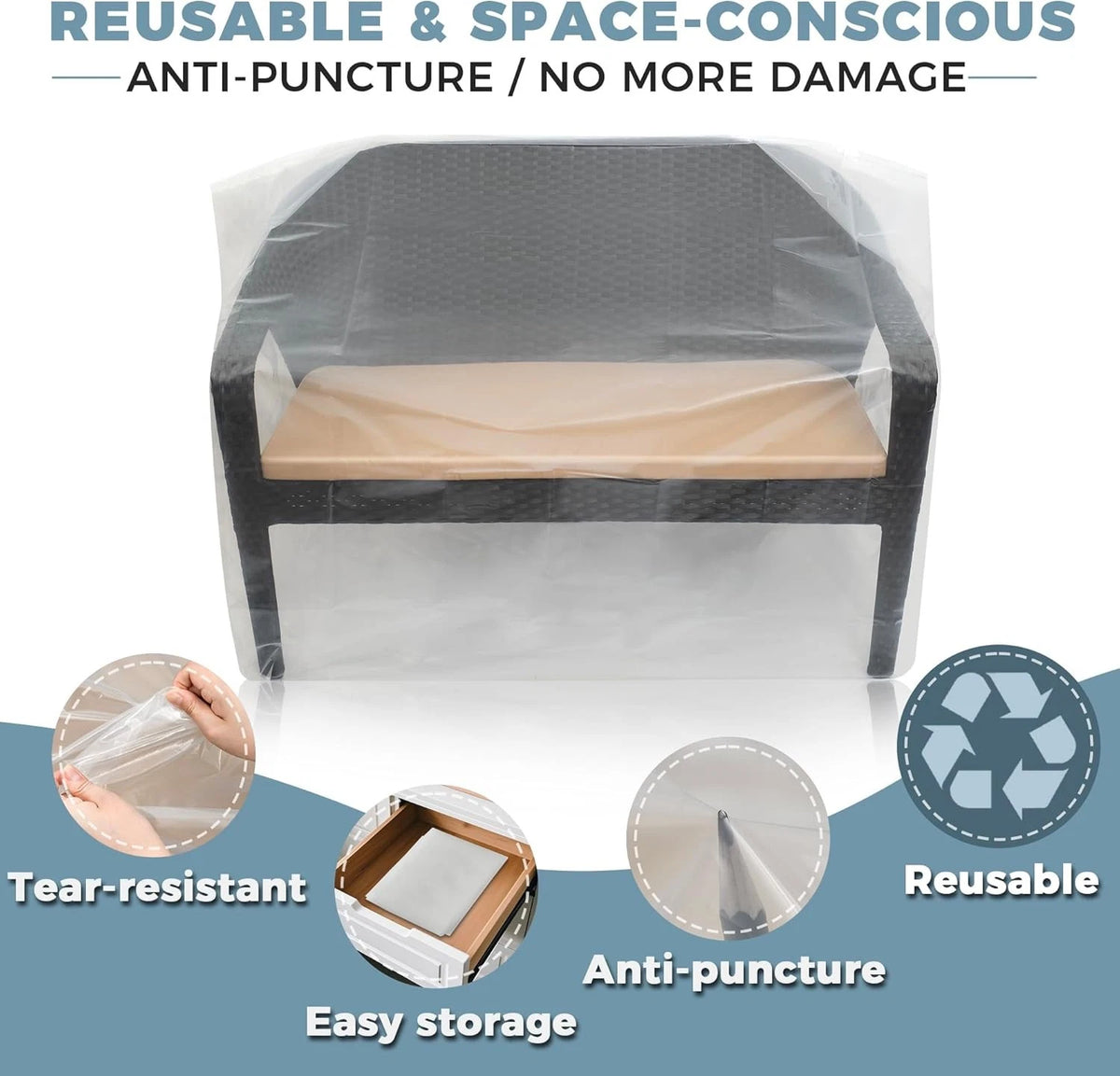 2-Pack Patio Loveseat Bench Cover - Reusable & Heavy-Duty Clear Plastic...