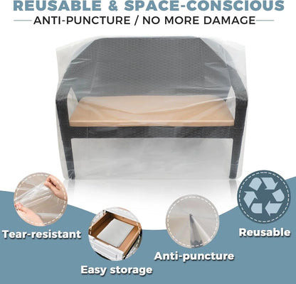 2-Pack Patio Loveseat Bench Cover - Reusable & Heavy-Duty Clear Plastic...