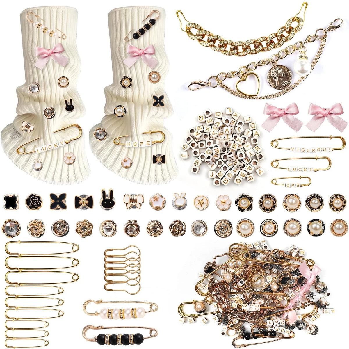 Molirex 151 Pcs Junk Socks Charms, Gold Shoe Charms for Sneakers Gold-151