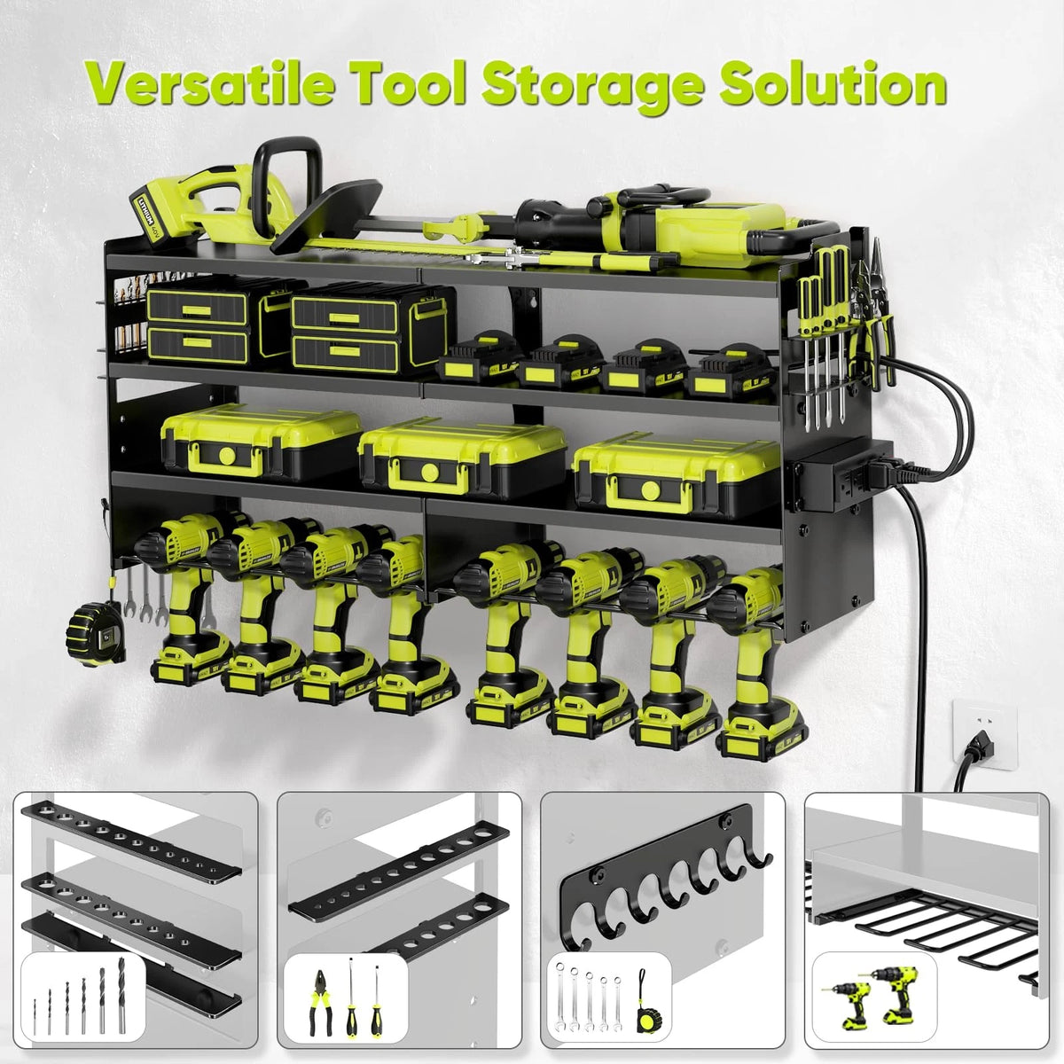 POKIPO Large Power Tool Organizer Wall Mount with Station, Black