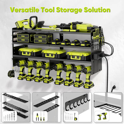 POKIPO Large Power Tool Organizer Wall Mount with Station, Black