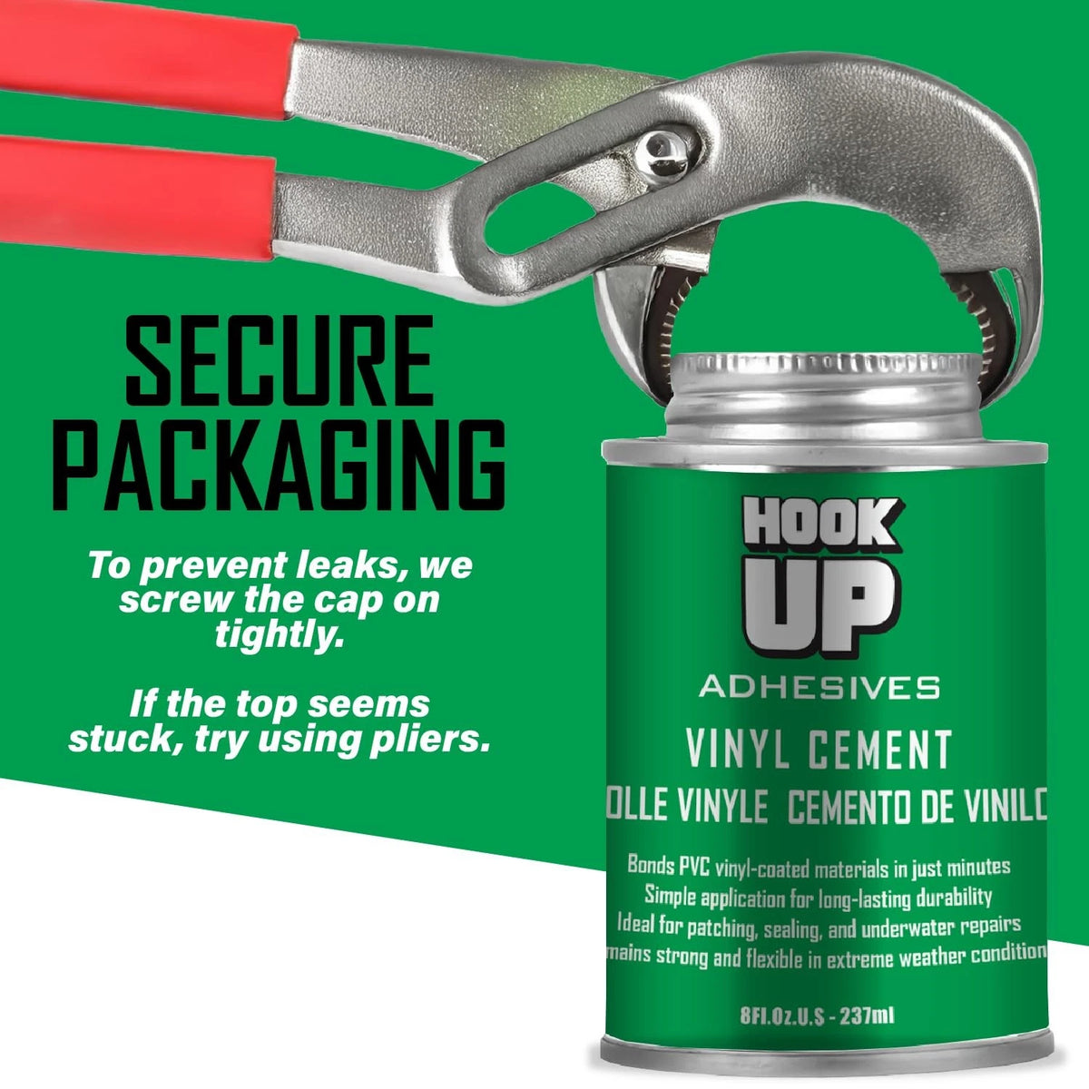 HOOK UP Vinyl Cement – Waterproof Pool Liner Repair Glue for 8 oz, Clear