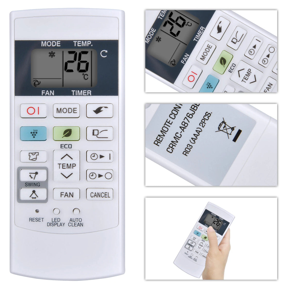 Replacement Remote Control For Sharp Air Conditioner CRMC-A876JBEZ