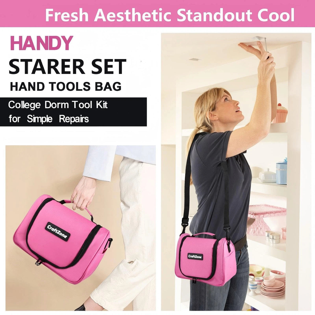 Pink Tool Set | Bag for Women with Shoulder Strap | Basic Large,