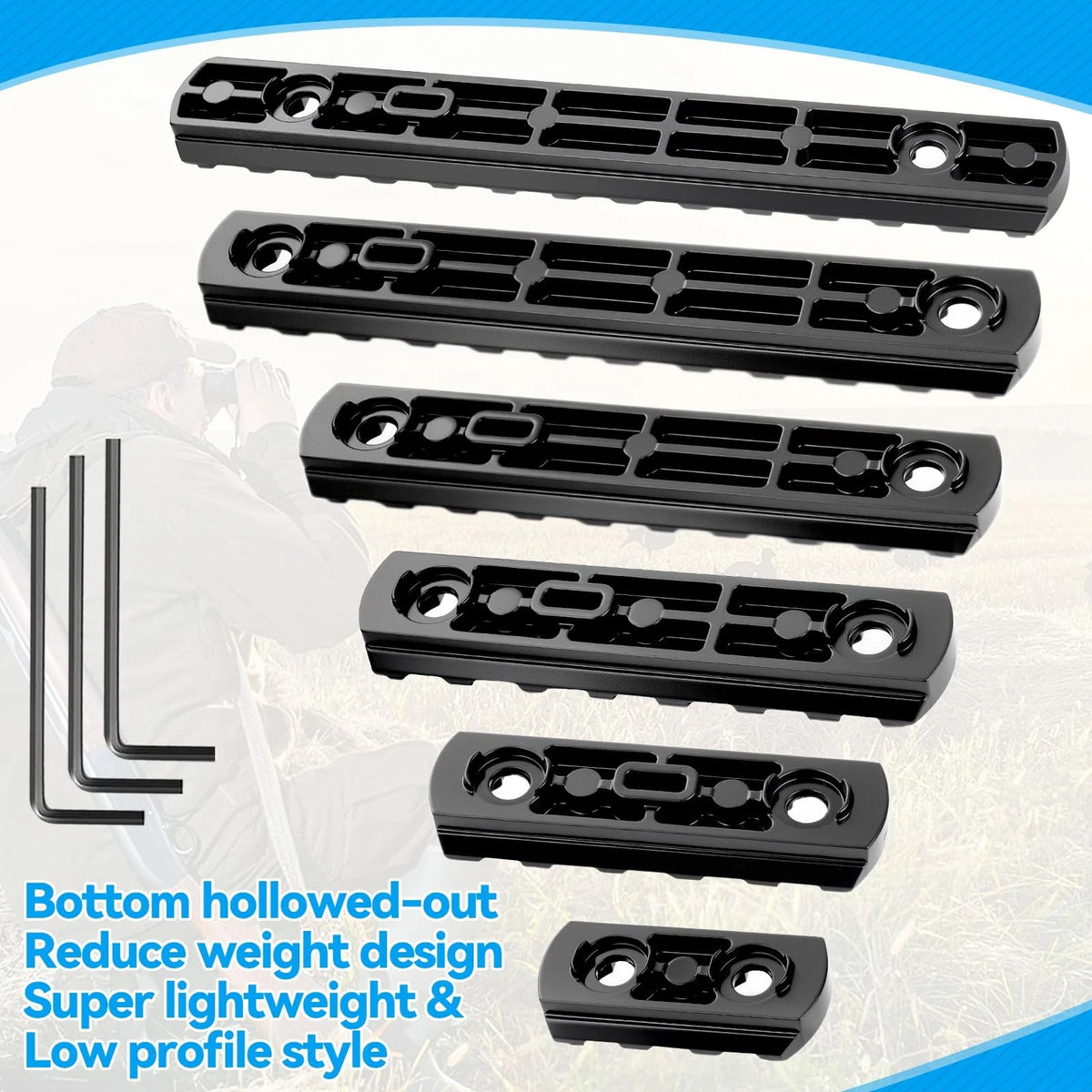 REERON Single Picatinny Rail Section Adapter 6 Pack 3 5 7 9 11 13 Slot Black