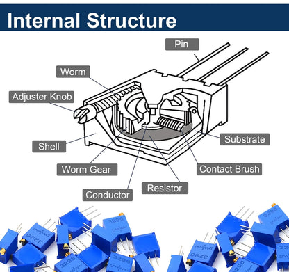 3296W Multiturn Trimmer Potentiometer Kit, 12 Values from 100Ω to 500KΩ 60Pcs