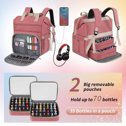 LTINVECK Nail Polish Organizer Case Backpack 15 x 13.8 x 11 inches, Pink