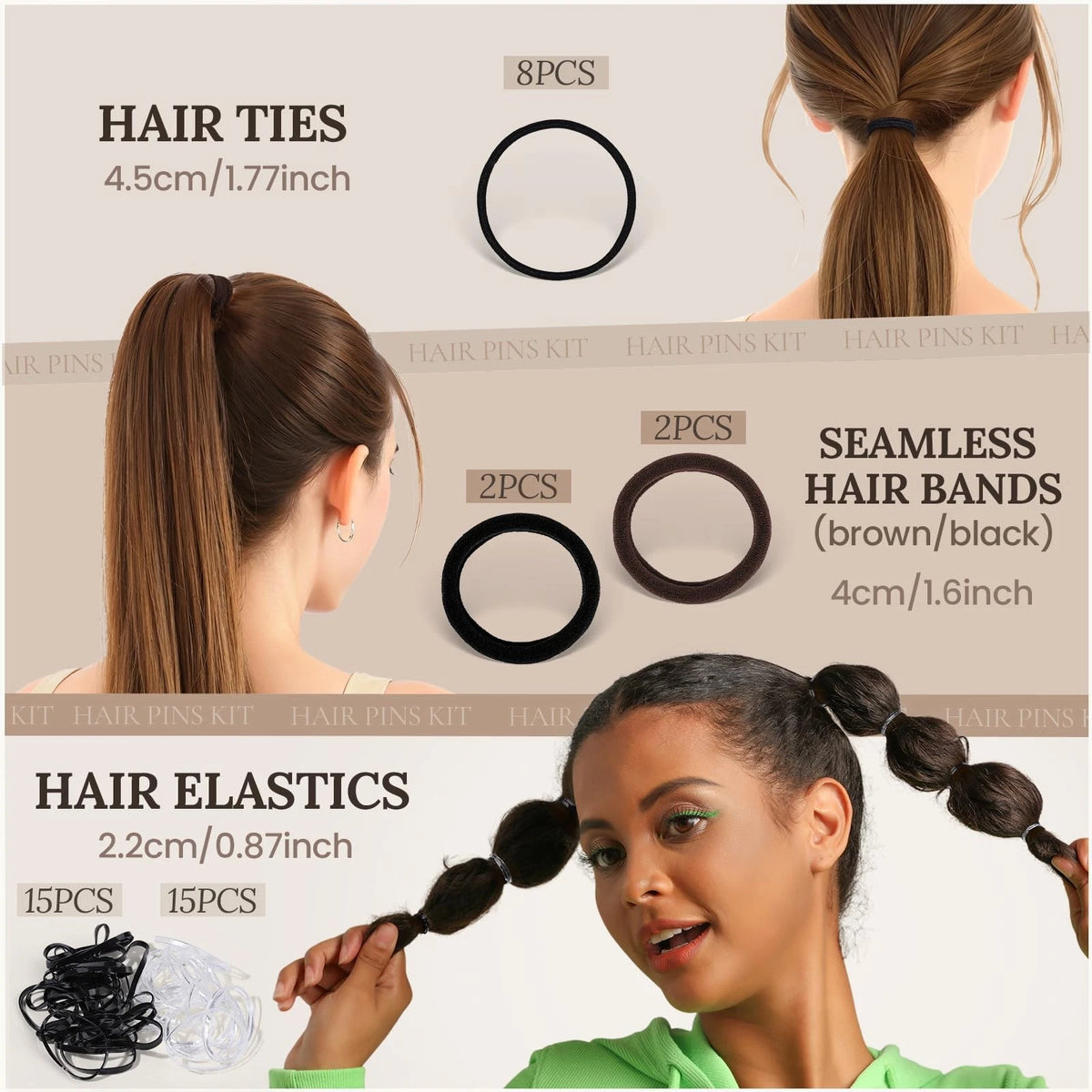 Teenitor 163psc Hair Accessories Kit, 1 Count (Pack of 163), Brown and black