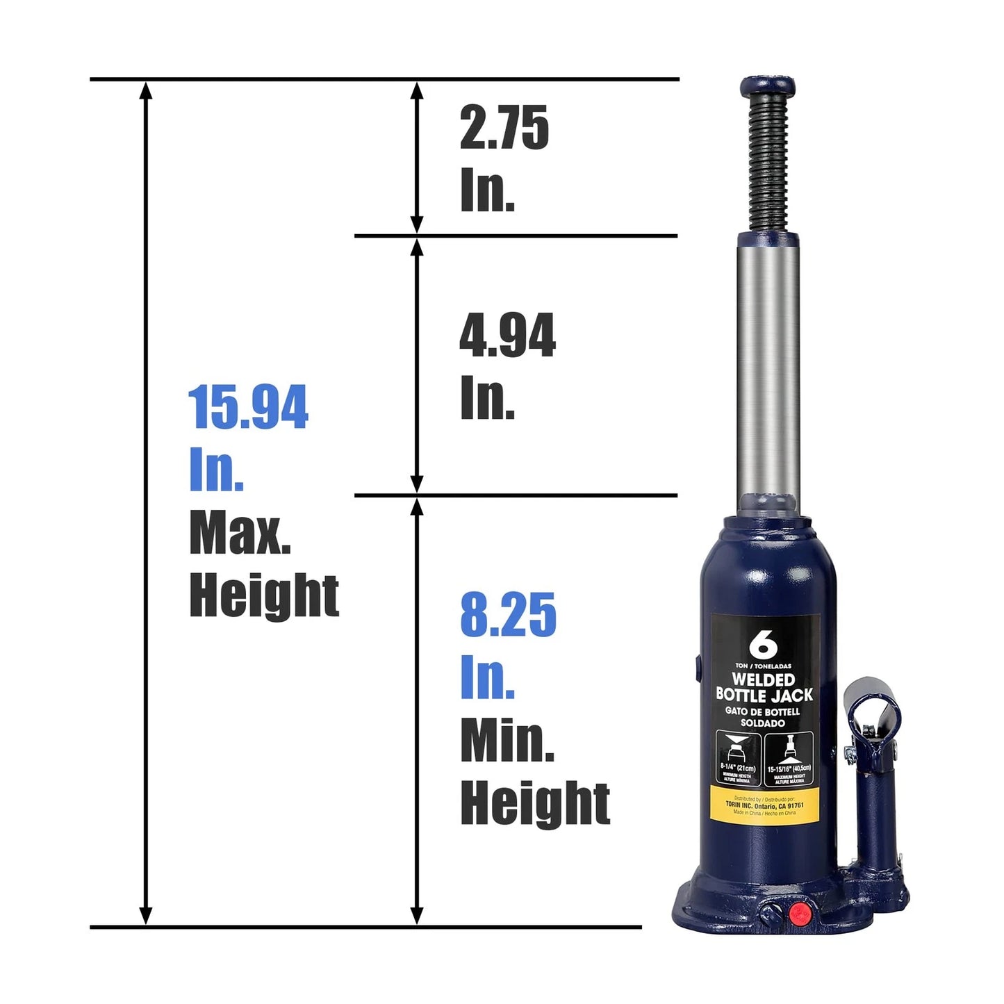 Torin 6 Ton (12,000 LBs) Hydraulic Welded Bottle Jack, Portable 6 Ton, Blue