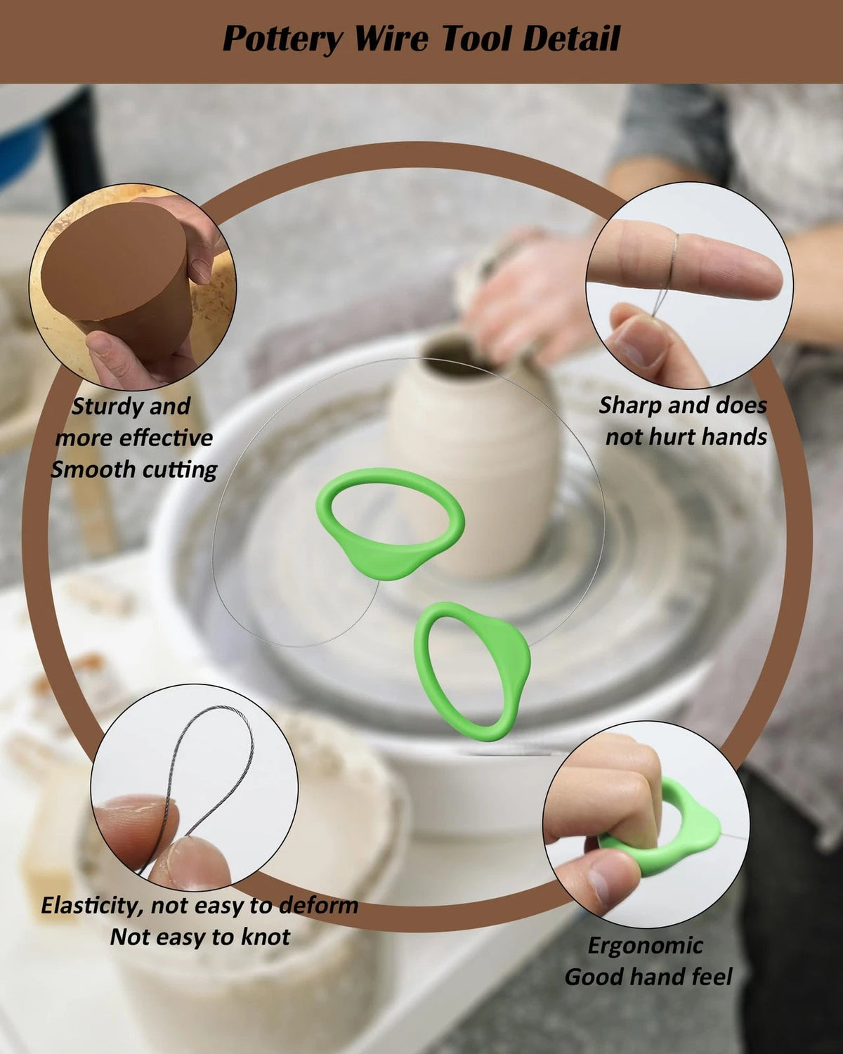 Pottery Wire Tool, Clay Cutting Wire, Green Handle Standard