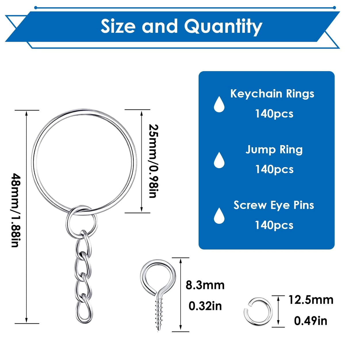 Seept 420Pcs 1" 25mm Keychain Making Kit, Including 140Pcs Sliver