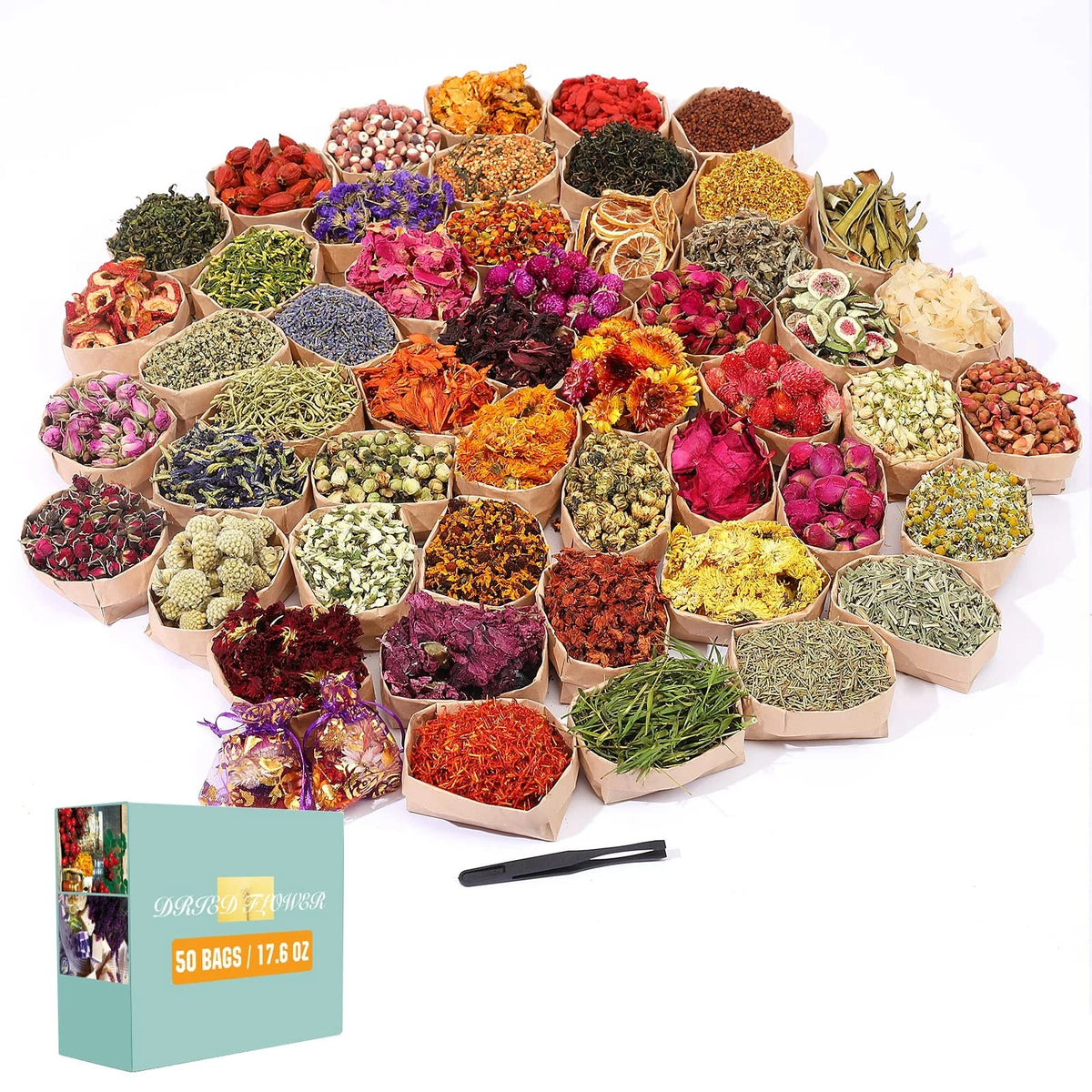 SACATR Dried Flowers, 50 Bags  Natural 50 bags*10g, 50 Bags*10g