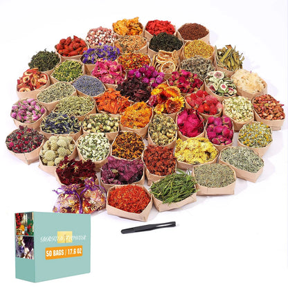 SACATR Dried Flowers, 50 Bags  Natural 50 bags*10g, 50 Bags*10g