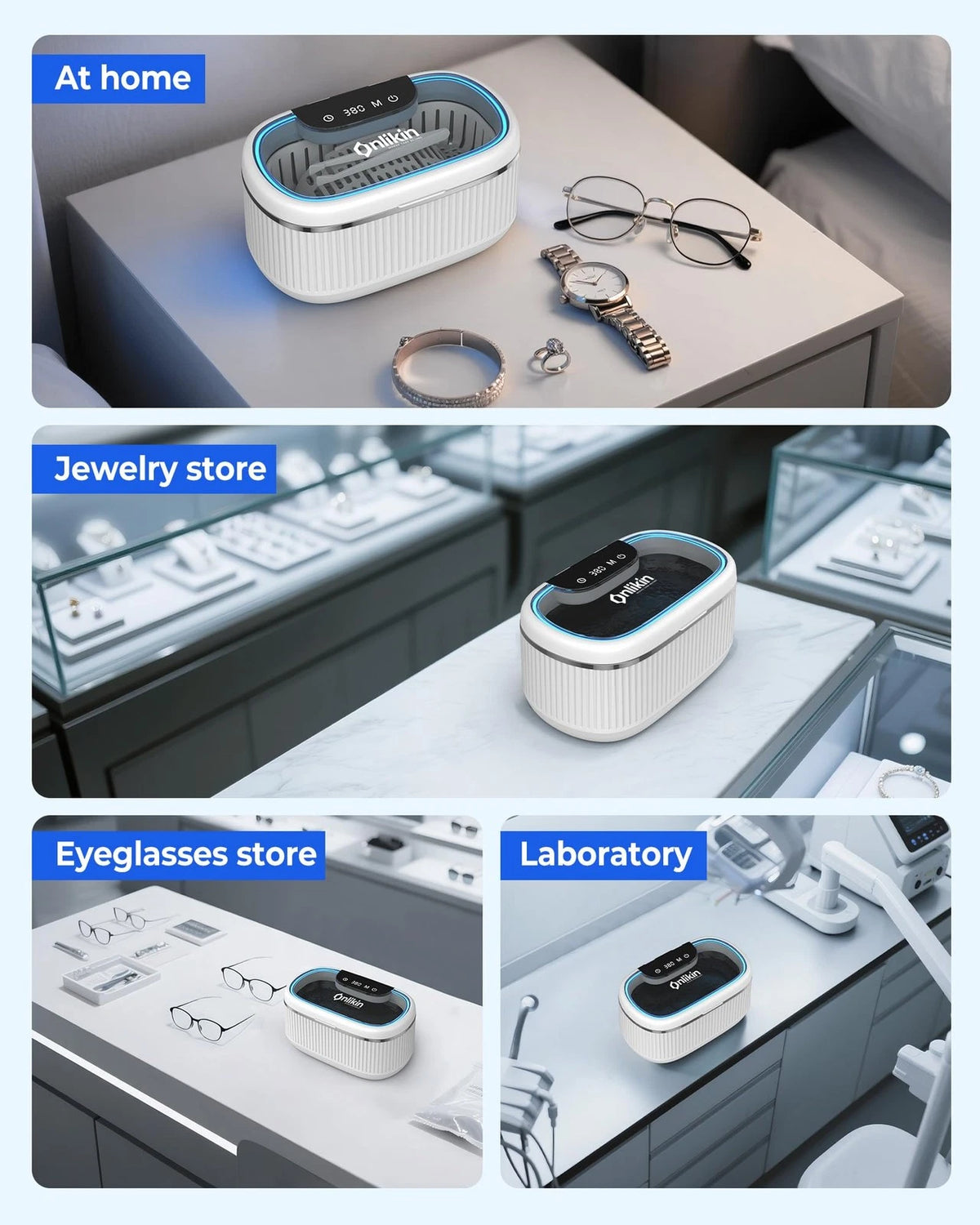 onlikin 35W Ultrasonic Jewelry Cleaner, 45KHz Retainer Cleaner for White