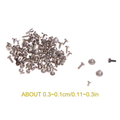 100 Piece Set of Watch Battery Clamp Screw Assortment 1.5mm x 2mm, Silver