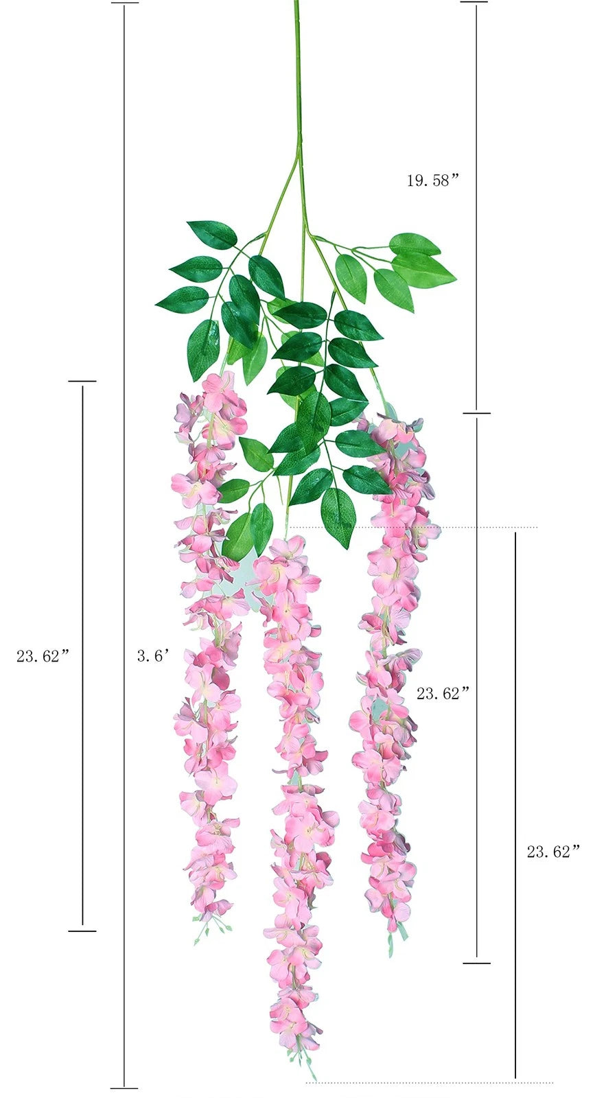 Duovlo 12 Piece Artificial Silk Wisteria Vine 3.6 Feet Ratta Dark Pink