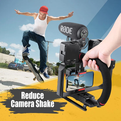 Zeadio Camera Smartphone Handheld Stabilizer, Triple Cold-Shoe Handle black