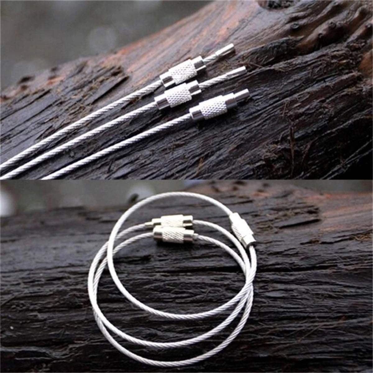 20* 1.5mm Screw Locking Wire Keychain Cable Rope Key Holder Keyring Chain Ring F