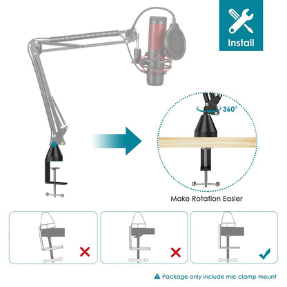 YOUSHARES Table Mount Clamp for Mic - Boom Arm Microphone Green