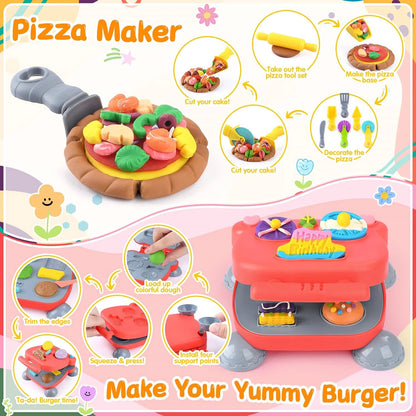 5-in-1 Color Dough Sets for Kids Ages 3+ DIY Food Maker Toys Set with 24 Pink