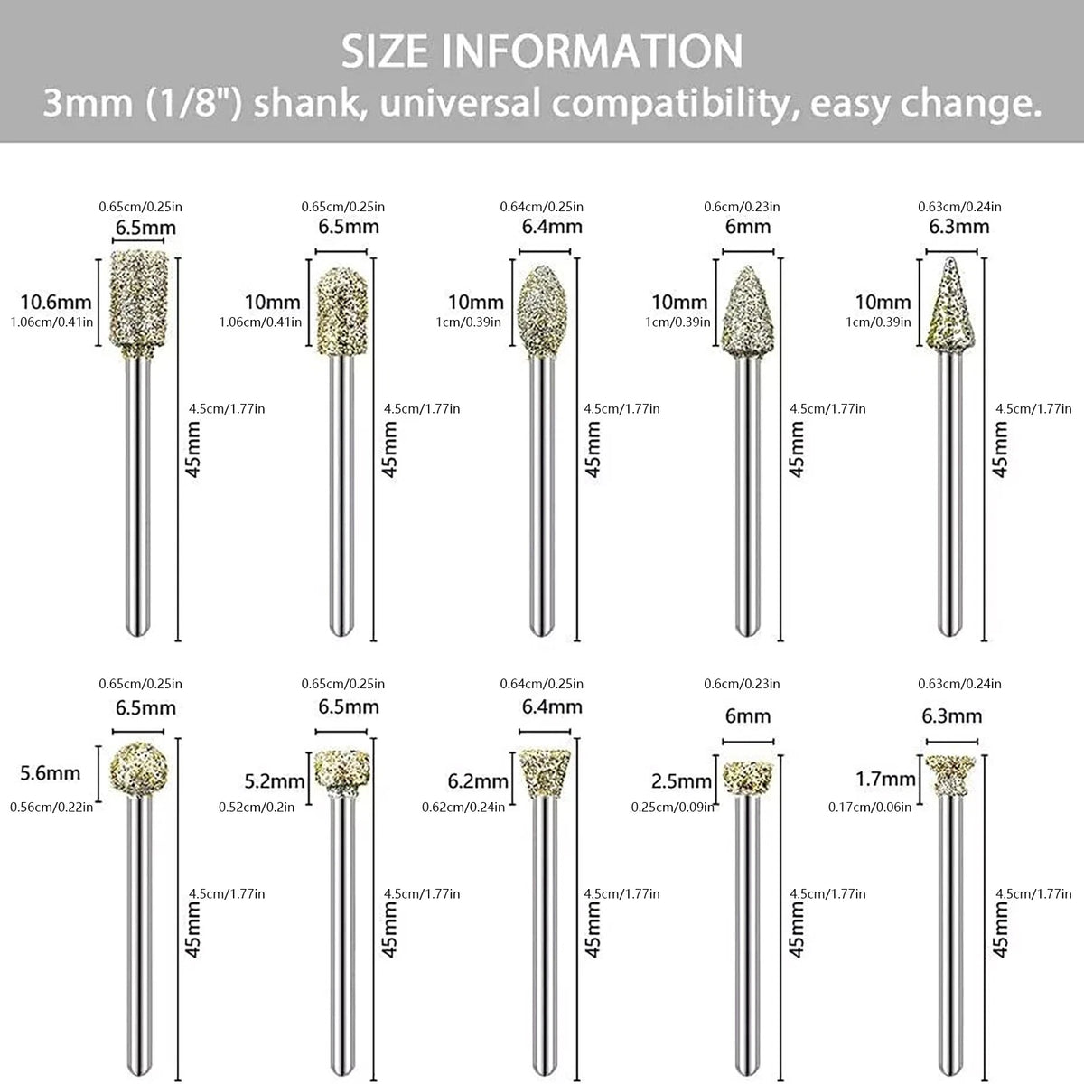For Rotary Tool Grinding Heads 20pcs 3mm Diamond Burr Set for Carving Engraving